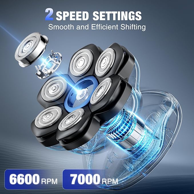 7D Head Shavers for Bald Men - 2026 New Dual Speed Electric Shaver, Bald Head Shaver with Magnetic Shaver Head IPX6 Waterproof Wet/Dry Use Shaving Balding Clipper LED Display Cordless Head Razor Gray