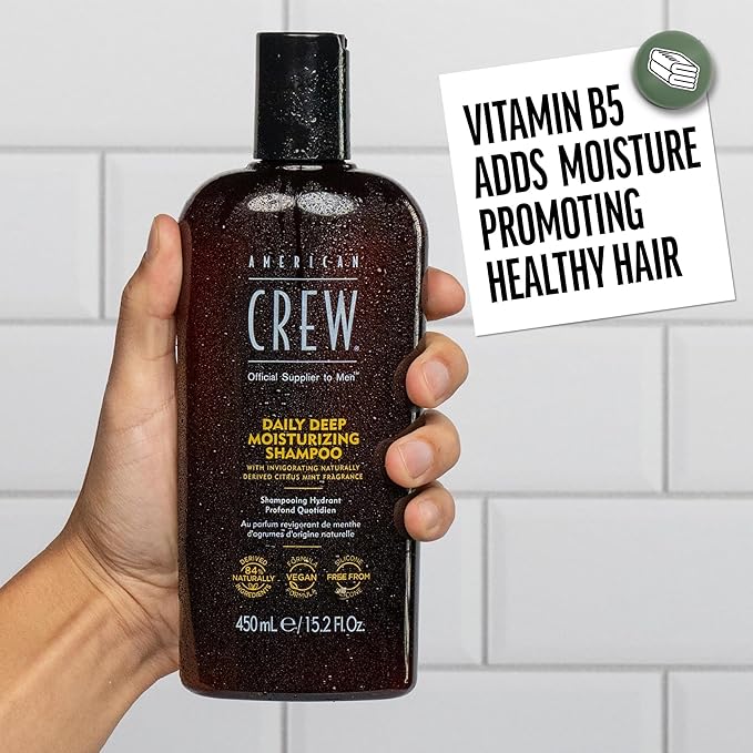 AMERICAN CREW Shampoo for Men, Daily Deep Moisturizer, Naturally Derived, Vegan Formula, Citrus Mint Fragrance, 8.45 Fl Oz