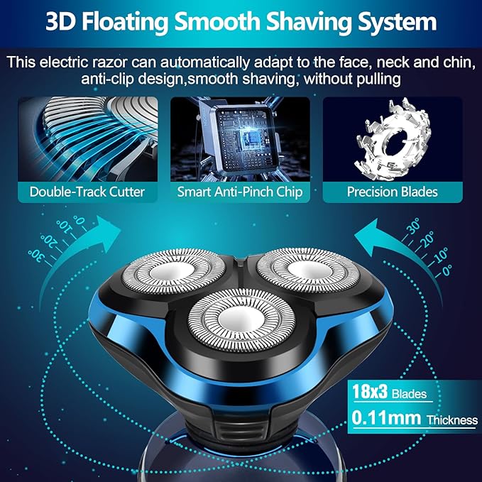 Electric Razor for Men, Electric Shavers for Men Face, Rechargeable 3D Rotary for Shaving with Nose Trimmer Face Cleaning Brush Head Shavers, Waterproof Gifts for Husband,Dad,Boyfriend(Frosted Blue)