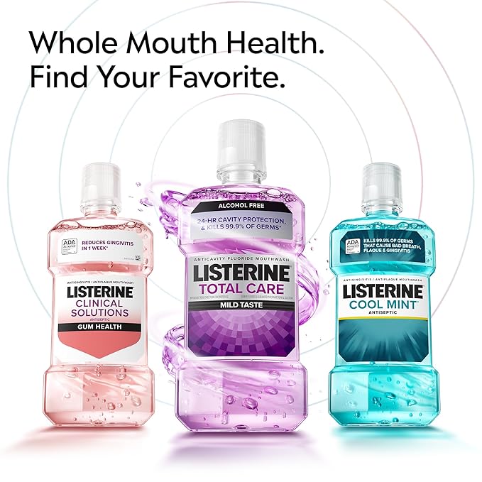 Listerine Total Care Anticavity Fluoride Mouthwash, 6 Benefits in 1 Oral Rinse Helps Kill 99.9% of Bad Breath Germs, Prevents Cavities, Strengthens Enamel, ADA-Accepted, Fresh Mint, 250 mL (Pack of 2)