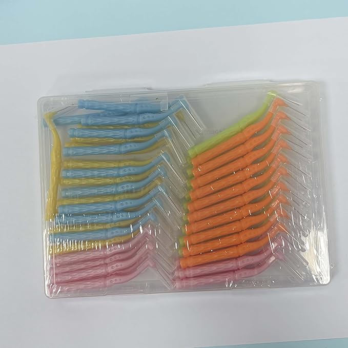 50PCS L-Shaped Interdental Brushes Braces Toothbrush Short Handle,5 Different Sizes Dental Floss Brush Angled Interdental Toothpick