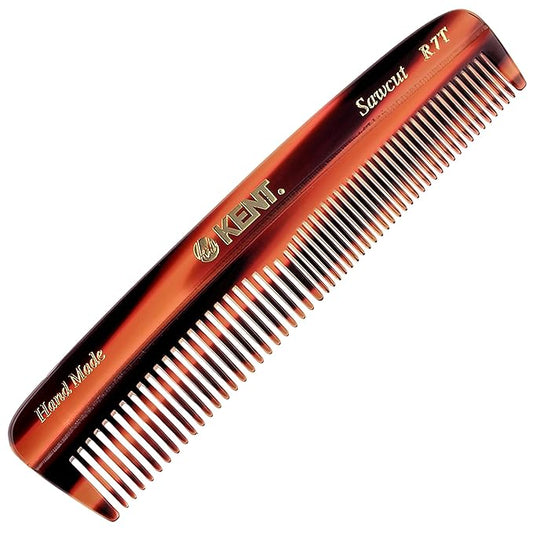 Kent R7T Fine and Wide Tooth Hair Comb, Pocket Comb for Men, Best Beard and Mustache Comb for Everyday Grooming and Styling, Handmade Sawcut and Polished, Made in England (6 Pack)