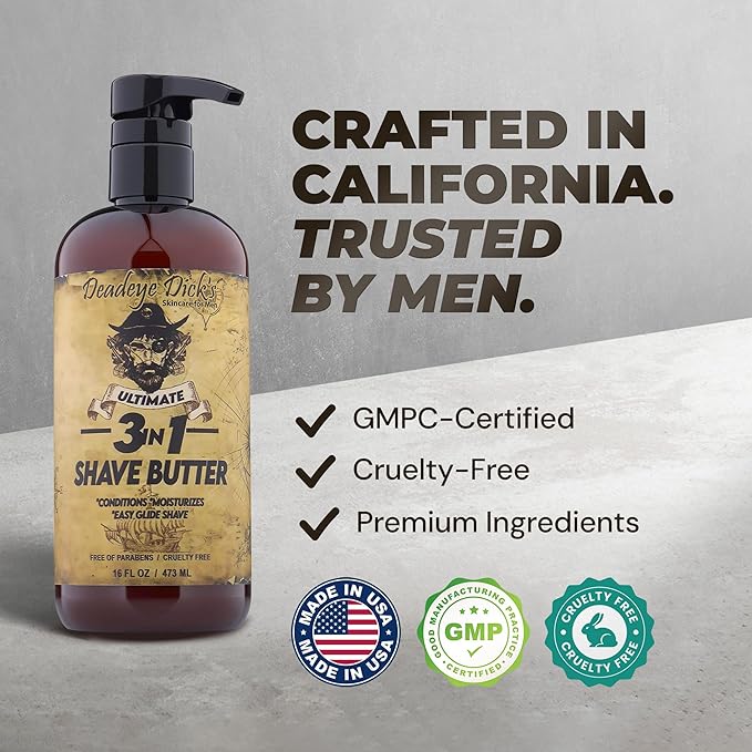DeadeyeDick's 3-in-1 Shave Butter | Natural Shave Cream for Face, Head & Body | Gentle, Non-Irritating Formula for All Skin Types | 16 FL OZ