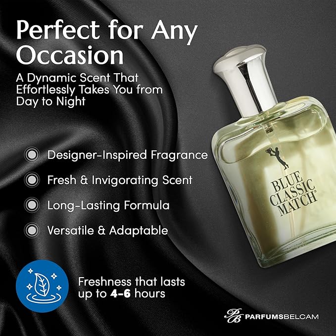 PB ParfumsBelcam Blue Classic Match CM Eau De Toilette Spray, Our Version of a Designer EDT, 75 ml (Pack of 2)