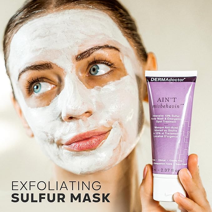 DERMAdoctor Ain’t Misbehavin’ 10% Sulfur Acne Mask, Oil-Absorbing Facial Treatment, 2.3 fl oz