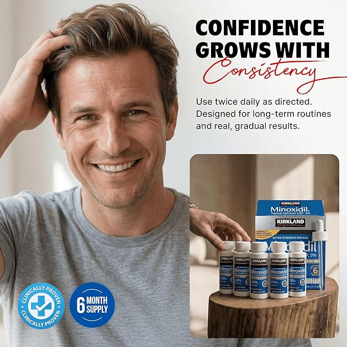 Minoxidil for Men Bundle Liquid Extra Strength Hair Regrowth Treatment 5%, 6 Months Supply - Dropper Applicator and Bonus Free Guide Included