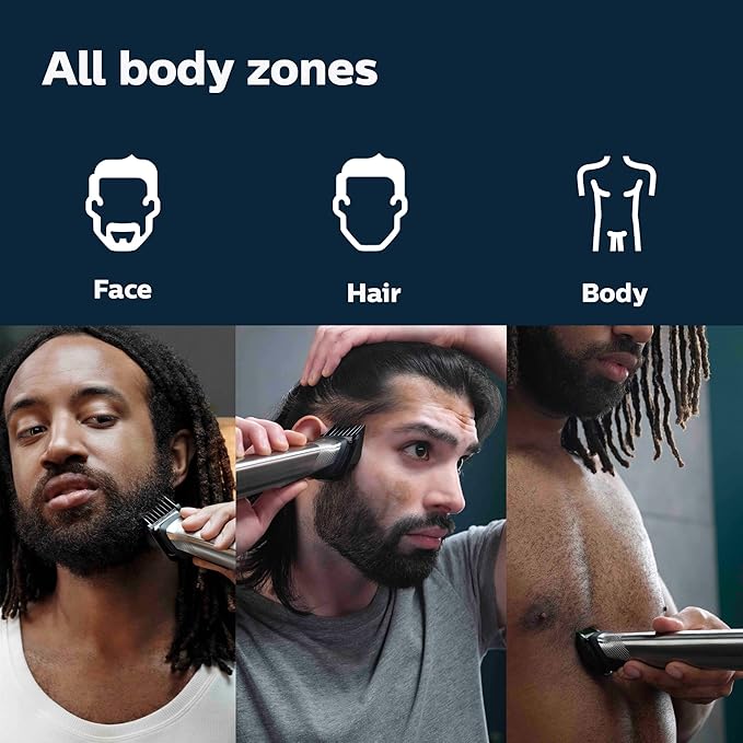 Norelco Philips Multigroom 7000 Series, All-in-One Trimmer, Beard Trimmer and Hair Clipper, 19-Piece Men's Grooming Kit for Beard, Head, Hair, Body, and Face, Soft Pouch, MG7910/49
