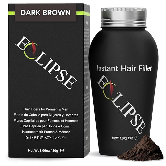ECLIPSE Hair Fibers Dark Brown for Thinning Hair for Women & Men to Conceal Hair Loss in 15 Seconds - 100% Undetectable Hair Building Fibers, 30g