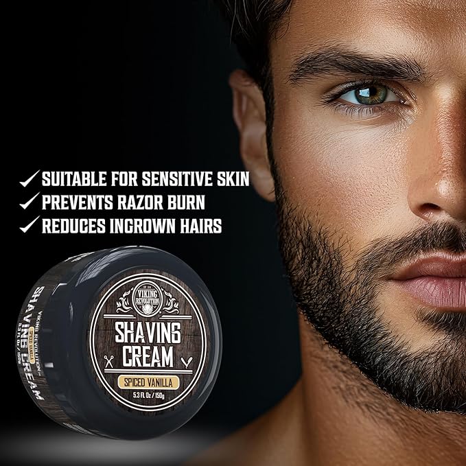 Viking Revolution Luxury Shaving Cream for Men - Spiced Vanilla Scent - Soft, Smooth & Silky Shaving Soap - Rich Lather for the Smoothest Shave - 5.3oz