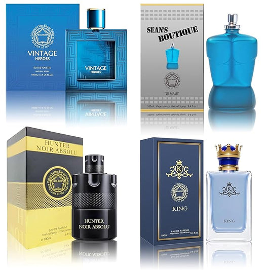 META-BOSEM Cologne for Men Set (100ml x 4PCS Variety Pack Vintage HeroesKing,Sean's Boutique,Hunter Noir) Eau De Perfume Notes of Woody, Spicy, Citrus & Aromatic Long Lasting Perfume for Men