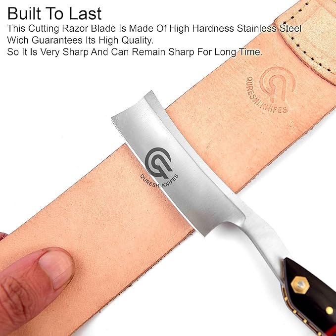 Professional Straight Razor with Leather Strop - Straight Edge Barber Razor Premium for Men & Women (Stainless Steel Blade)