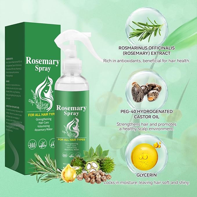 Raw Batana Oil Leave-in Conditioner Spray for Hair Growth, with Rosemary Peppermint，Hair Care for Women & Men,3.38 fl oz (Rosemary)
