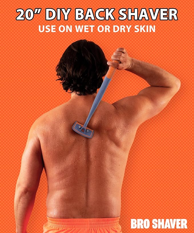 BRO SHAVER 3.0 +6 Blades, Back Shaver for Men (DIY) Back & Body Hair Trimmer. Shave Wet or Dry. Uses Double Edge Razor Blades. Ergonomic Handle, Includes Blades