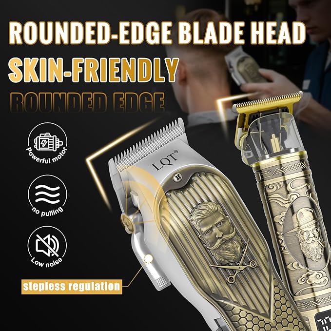 Cordless Hair Clippers Set for Men, Professional Hair and Beard Trimmer Kit with LED Display, Foil Shaver, Powerful Motor, Multiple Combs, Bronze, Grooming Gift for Him, Home and Salon,Barber Kit