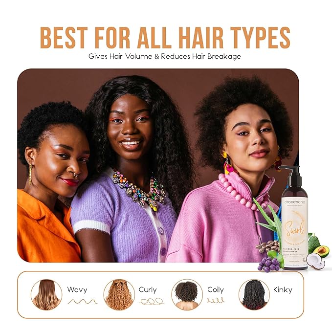 Swirl – Silicone Free Shea Conditioner for Afro & Curly Hair – Moisturizes, Repairs & Strengthens – Prevents Breakage, Detangles – Vegan Hair Care for Men & Women – 250ml (8.8oz)