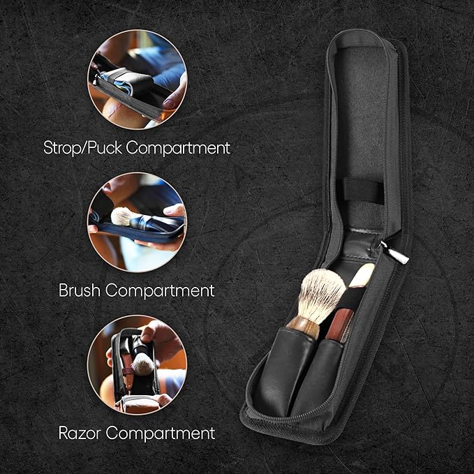 Razor Travel Case - Safety Razor Case, Straight Razor Case, Disposable Razor Case, Elegant Travel Razor Case For Your Razor & Brush, Keeps Razor & Brush Clean, Travel In Style, Great Gift (Black)