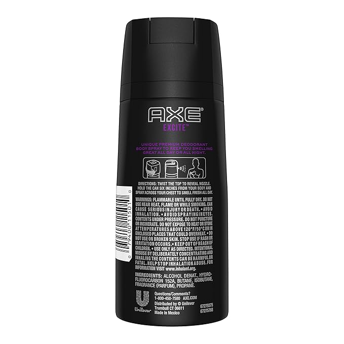 AXE Body Spray for Men, Excite, 4 oz(pack of 3)