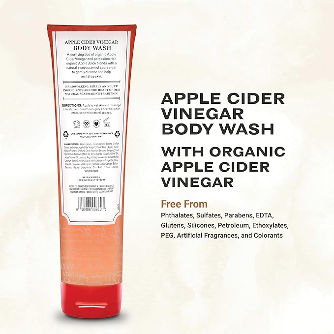 The Grandpa Soap Company Apple Cider Vinegar Body Wash - Purifies and Cleanses to Leave Skin Glowing, With Appl Cider Vinegar and Apple Juice, Helps Revitalize Skin, Vegan, 9.5 Fl Oz, 2 Pack