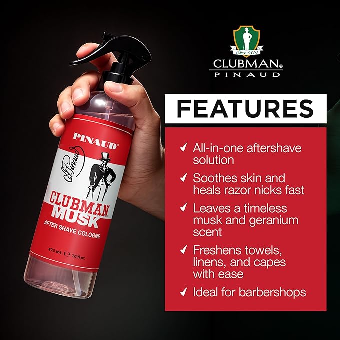 Clubman Musk After Shave Cologne Spray - Classic Fragrance Aftershave for Men, 16 fl oz