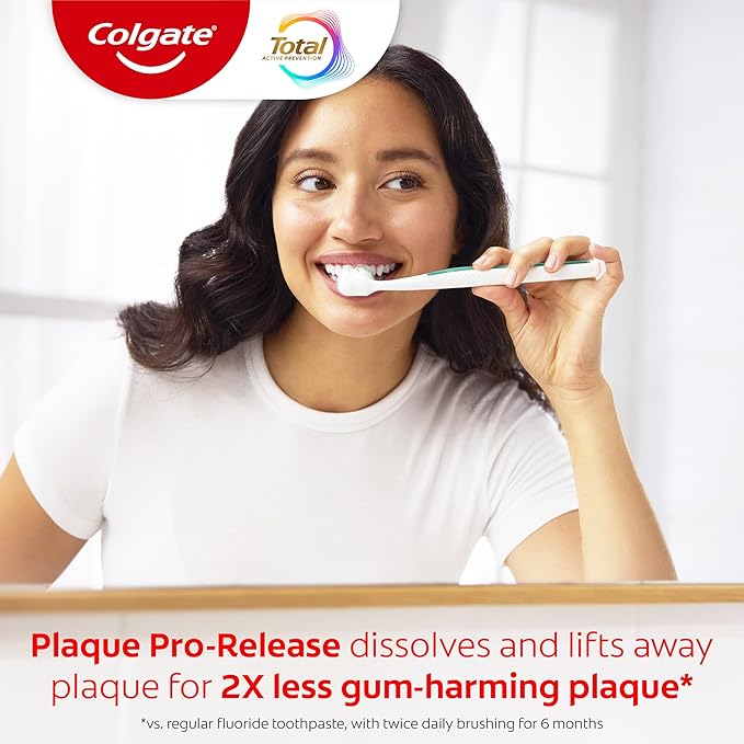 Colgate Total Plaque Pro Release Whitening Toothpaste Pack, Whitening Fluoride Toothpaste, Fights Plaque, Bad Breath, Tartar Buildup, and Helps Protect Teeth from Sensitivity, 2 Pack, 3.0 oz