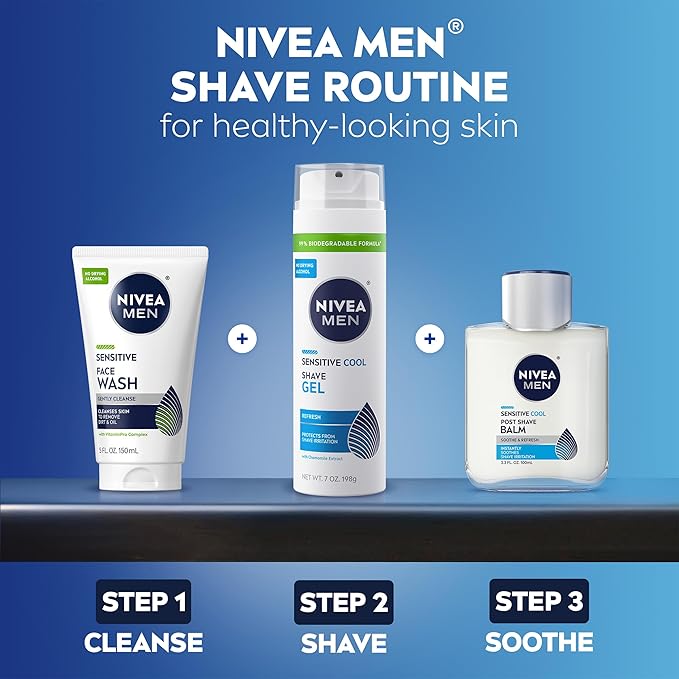 NIVEA MEN Sensitive Cooling Post Shave Balm with Vitamin E, Chamomile and Seaweed Extracts, 3 Pack of 3.3 Fl Oz Bottles