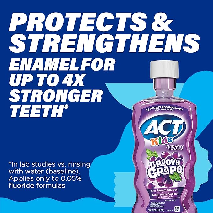 ACT Kids Anticavity Fluoride Mouthwash, Groovy Grape | 16.9 fl. oz. | Alcohol Free | Accurate Dosing Cup | Pack of 2