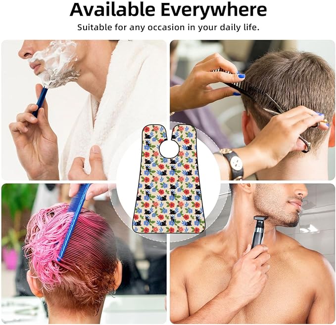 Beard Trimming Catcher Apron, Waterproof Non-Stick Grooming Bib for Shaving, Ideal for Men Dad Father’s Day, Halloween Black Cats Flowers Floral Shave Bib