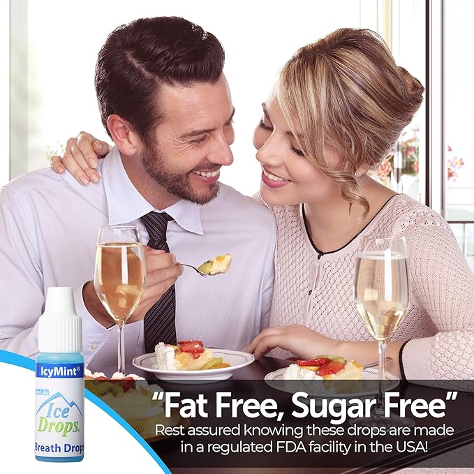 Ice Drops | Flavored Breath Drops - Instant Fresh Breath, Sugar Free, Fat Free - 3.2mL Droppers - 50 count Display (IcyMint)