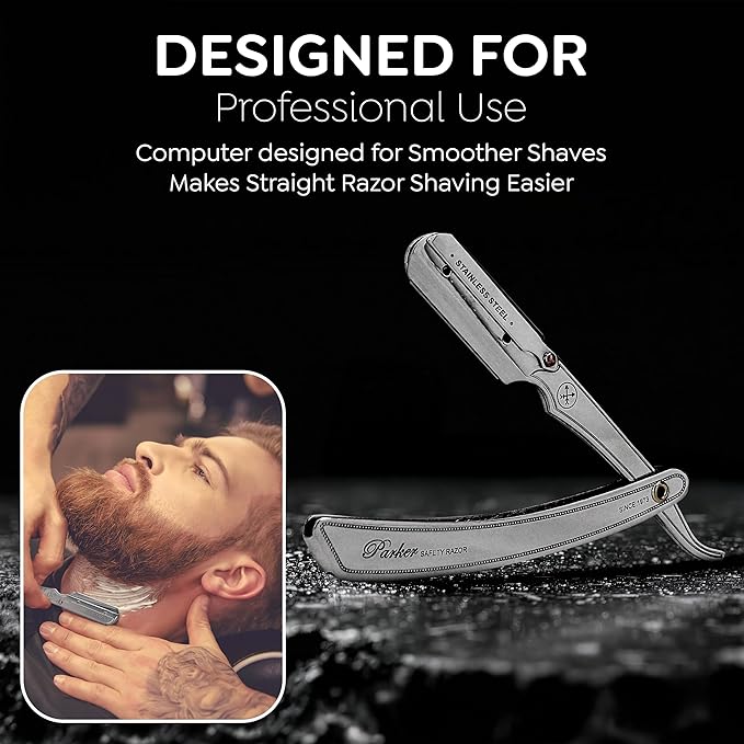 Parker SRX Straight Razor – All Stainless Steel Barber Razor with Clip-Type Blade Holder for Disposable Blades – Ideal for Precision Wet Shaving at Home or Barbershop – Iconic Brand