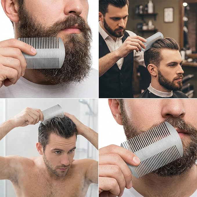 Mabor 2PCS Stainless Steel Comb, Metal Beard & Hair Comb for Men - Credit Card Size Pocket Combs for Travel, Grooming