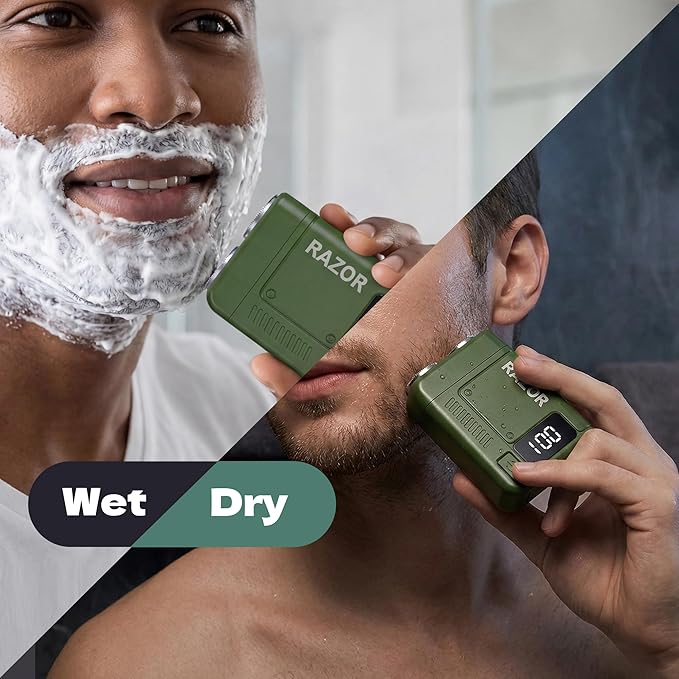 Men's Pocket Shaver, Washable Double Head Razor, USB Mini Portable Razor, Rechargeable Waterproof Green, Face, Portable, Battery Powered, ShaverG, SV001, Attachment