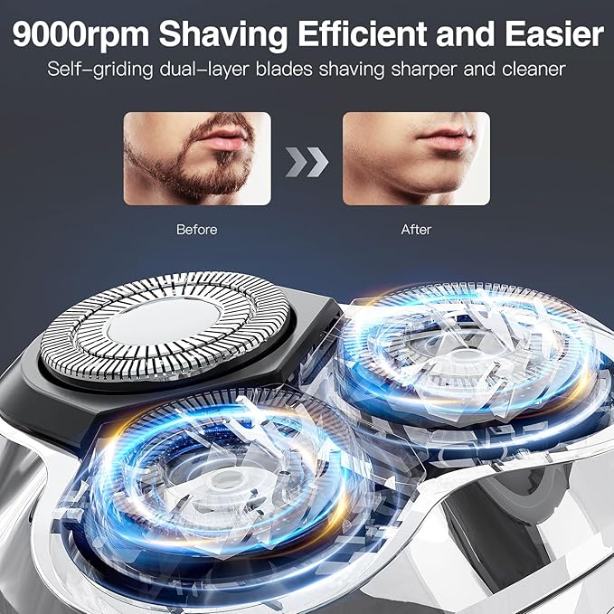 Electric Razor for Men, 90Min Long-Lasting Shaver with 4D Floating Head & LCD Display, Ultra Smooth for Sensitive Skin, IPX6 Waterproof, USB-C Fast Charge, with Travel Case - Ideal Gift