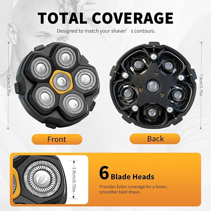 6 Blade Magnetic Replacement Shaving Heads for 6D Bald Head Shavers, Compatible with Most Magnetic Electric Razors for Men (4 Packs)