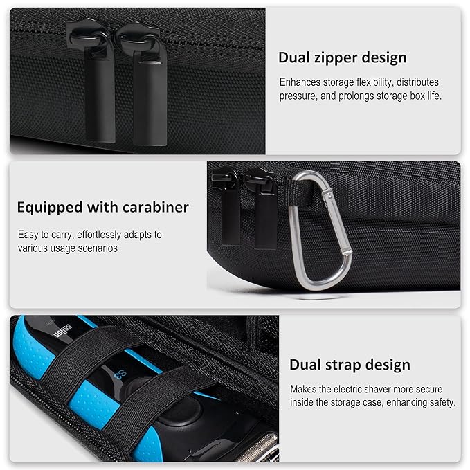 Nincha Electric Shaver Case for Braun Series 3, Series 5, Series 7, Series 9 Electric shavers - Hard shell EVA Travel Case - Powered Shaver Protective Bag (Black)