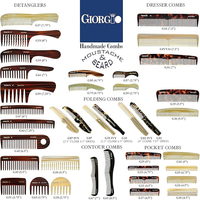 Giorgio G20 Folding Mustache and Beard Comb - Small Fine Tooth Pocket Comb for Everyday Hair Care - Sawcut and Hand Polished Pocket and Styling Combs - Handcrafted