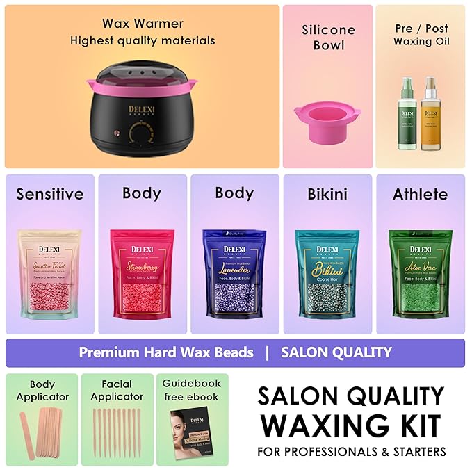 Premium Waxing Kit for Women & Men – Painless Hard Wax Beads for Coarse Hair, Smart-Heat Wax Warmer (No Burns), 41-Piece Set for Brazilian, Bikini & Face – Resultados de Salón en Casa