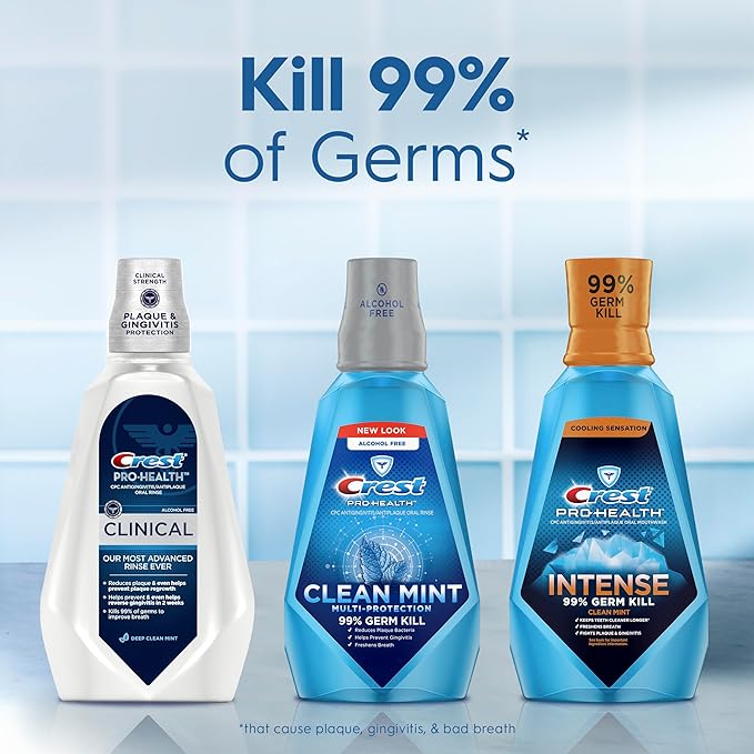Crest Pro-Health Clinical Mouthwash with CPC, Alcohol Free, Gingivitis Treatment, Deep Clean Mint, 473 Ml (16 fl oz), 4 Count