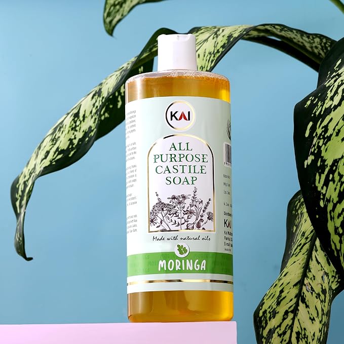 Moringa Liquid Castile Soap; Concentrated and All-Purpose; Use for All Natural Body Wash, Face Cleanser, Hair Shampoo, Hands, Dishes, Laundry, Floors, and Pets; 32 Ounce (1 Pack)