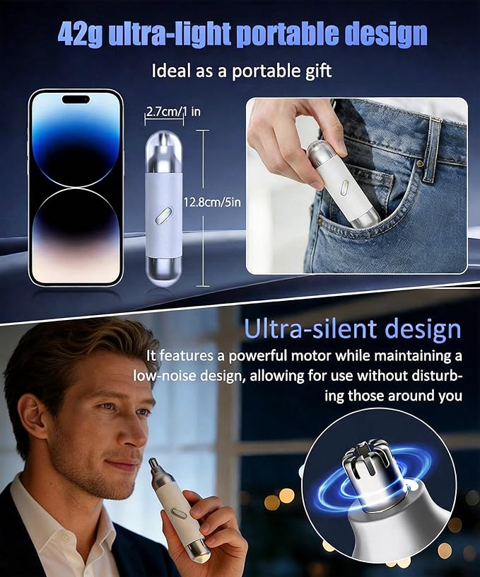 Nose Hair Trimmer for Men & Women, 2 in 1 Electric Nose and Ear Hair Trimmers Ear & Eyebrow Grooming Kit Face Clipper with Powerful Motor and Dual-Edge Blades Waterproof, Portable Travel Size (White)