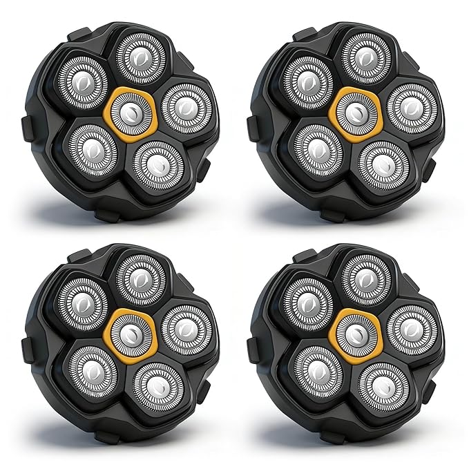 6 Blade Magnetic Replacement Shaving Heads for 6D Bald Head Shavers, Compatible with Most Magnetic Electric Razors for Men (4 Packs)