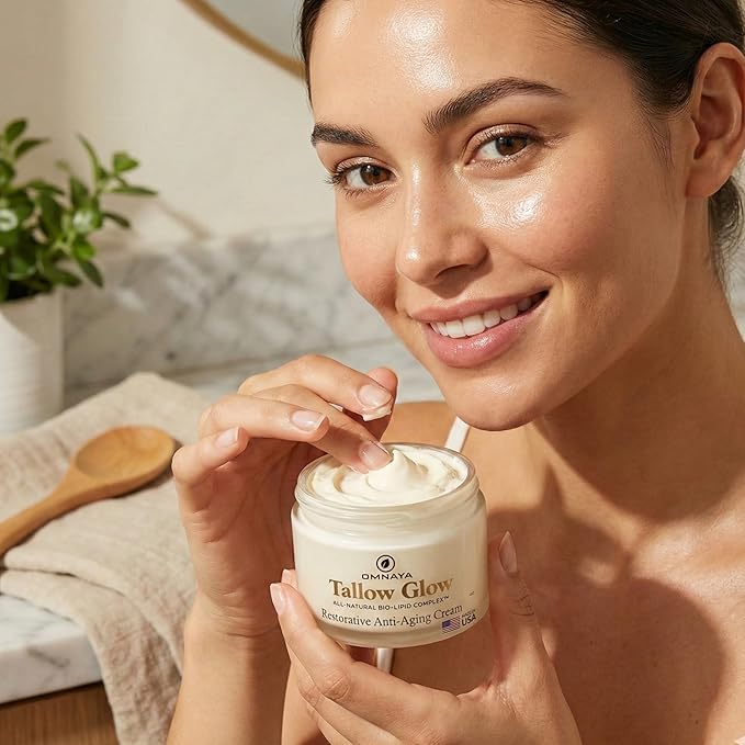 Organic Premium Grass Fed Beef Tallow for Skin Cream - With Bakuchiol & Gotu Kola for Anti-Aging, Face & Body Cream with Jojoba, Honey, Greek Olive Oil 4oz