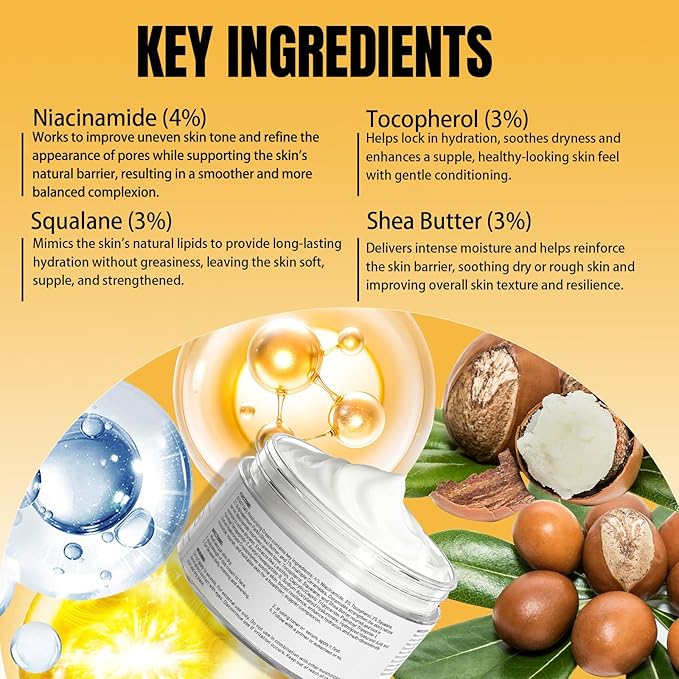 Moisturizer Cream Face Cream with 4% Niacinamide, 3% Tocopherol, Ceramides Boosts Skin Barrier for All Skin Types (3.53oz/100g)