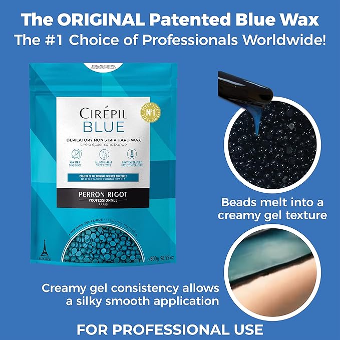 Cirepil - Blue - 800g / 28.22 oz Hard Wax Beads Bag - Face & Body Wax, Unscented & No Strip Needed - Perfect for Sensitive Skin & Brazilian Waxing - Fluid Gel Texture, Easy Hair-Removal