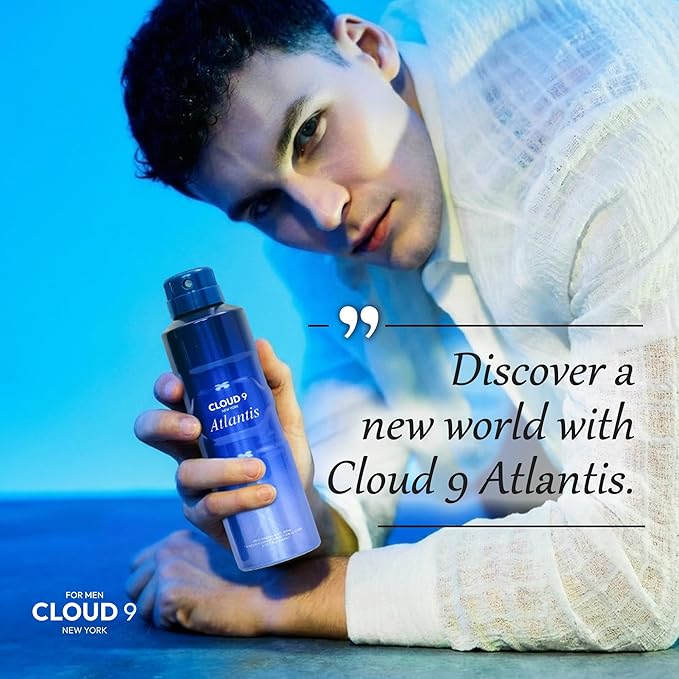 Cloud 9 Atlantis Deo Body Spray for Men 7.64 fl oz – Long Lasting Fresh & Bold Scent with Ginger, Bergamot & Juniper – Ideal For Work,Travel, Social Events,Gym & Outdoor Activities - All Day Freshness