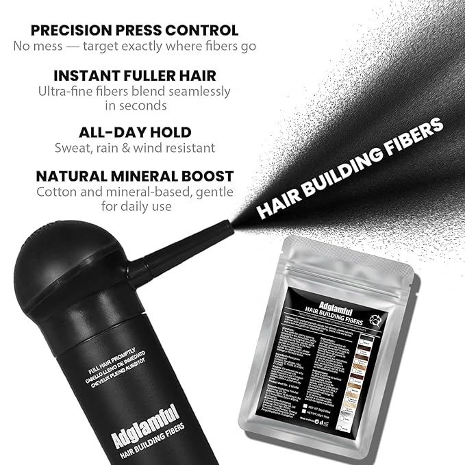 2PCS Hair Fibers for Thinning Hair - Hair Building Fibers Spray with Spray Applicator + Refill Pouch, Undetectable & Long-lasting, Instant Hair Coverage for Adults (Black, 30g+25g)