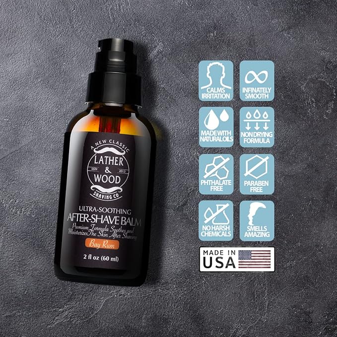 Lather & Wood Aftershave Balm - Aftershave Lotion for Men with a Classic Bay Rum Scent
