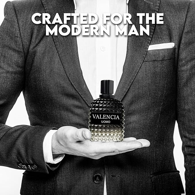Valencia Uomo Sensual Woody Fragrance for Men | Long Lasting Cologne Aromatic Scent, Eau de Parfum Natural Spray - Great Holiday Gift, 3.4 Fl Oz/100 Ml
