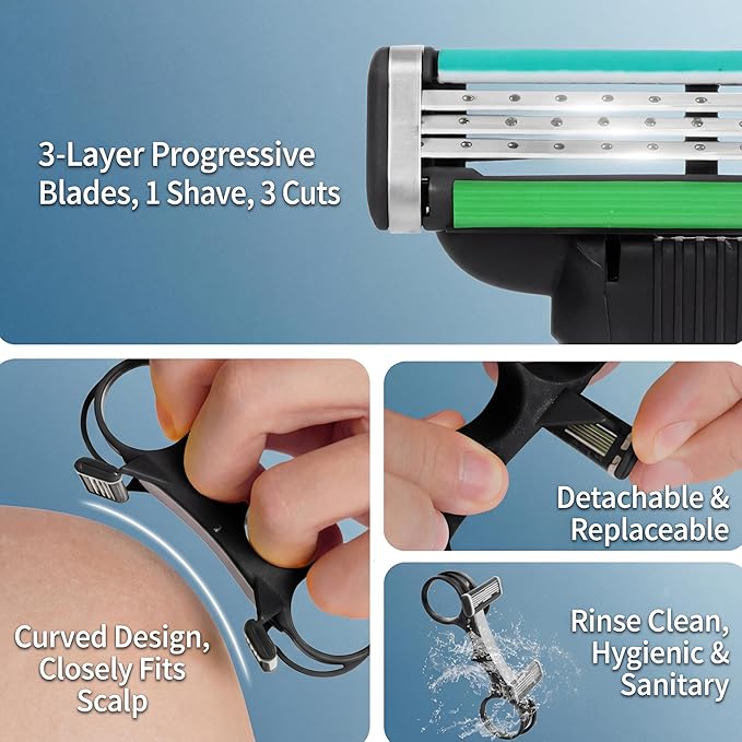 2026 New Version Bald Head Shaver for Men - Double Blade Ergonomic Manual Razor Kit with Spare Blades & Protective Travel Case