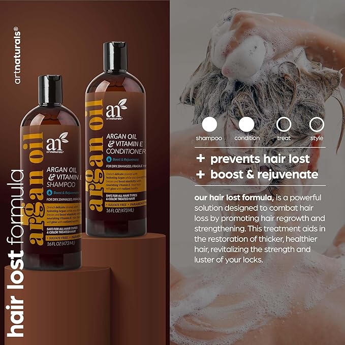 artnaturals Moroccan Argan Oil Hair Loss Shampoo & Conditioner Set - (2 x 16 Fl Oz / 473ml) - Sulfate Free Hair Regrowth for Men & Women
