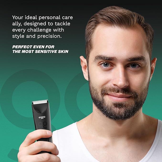 GA.MA Italy Eggo Body Trimmer for Men, Ceramic Blade for Sensitive Areas, LED Light, USB Rechargeable, 5600 RPM, Cordless Full Body Groomer with Guide Combs